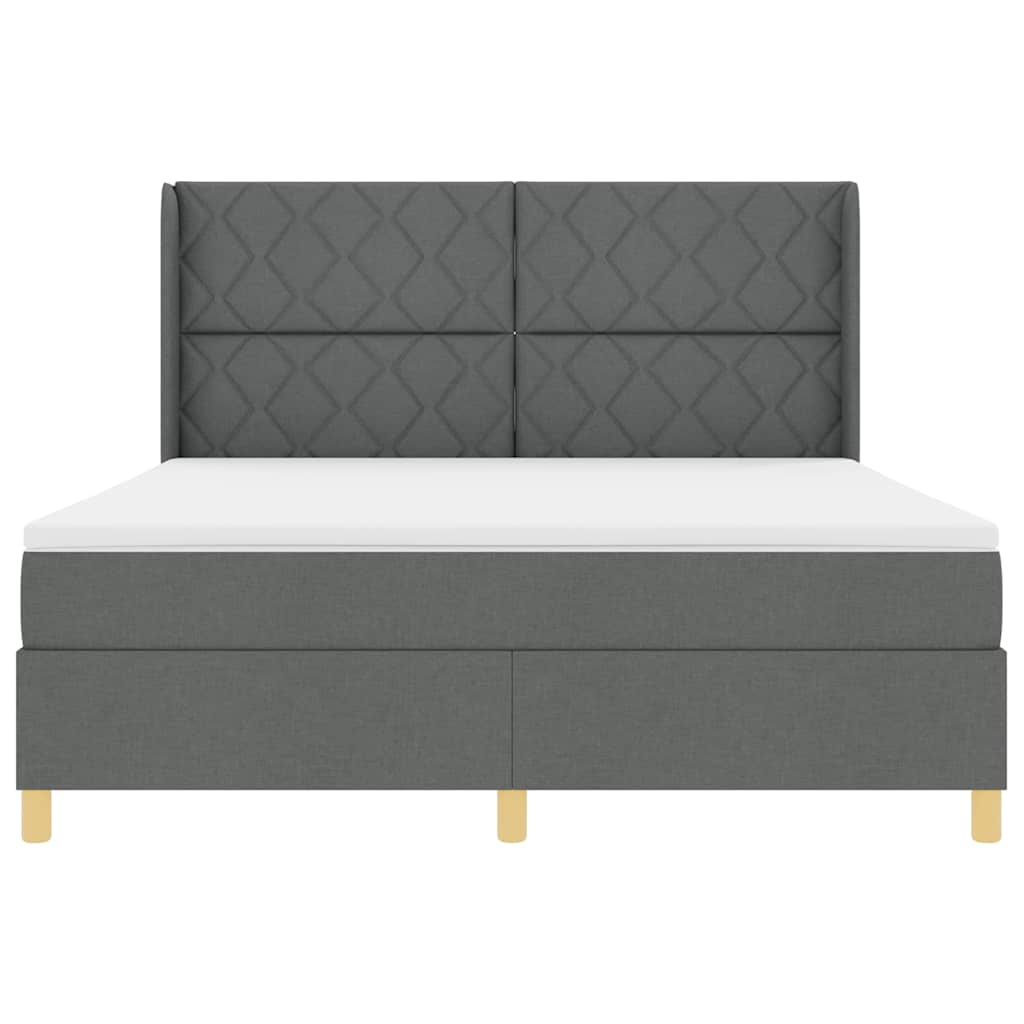 Lit à Ressorts avec matelas Gris foncé 180 x 200 cm tissu