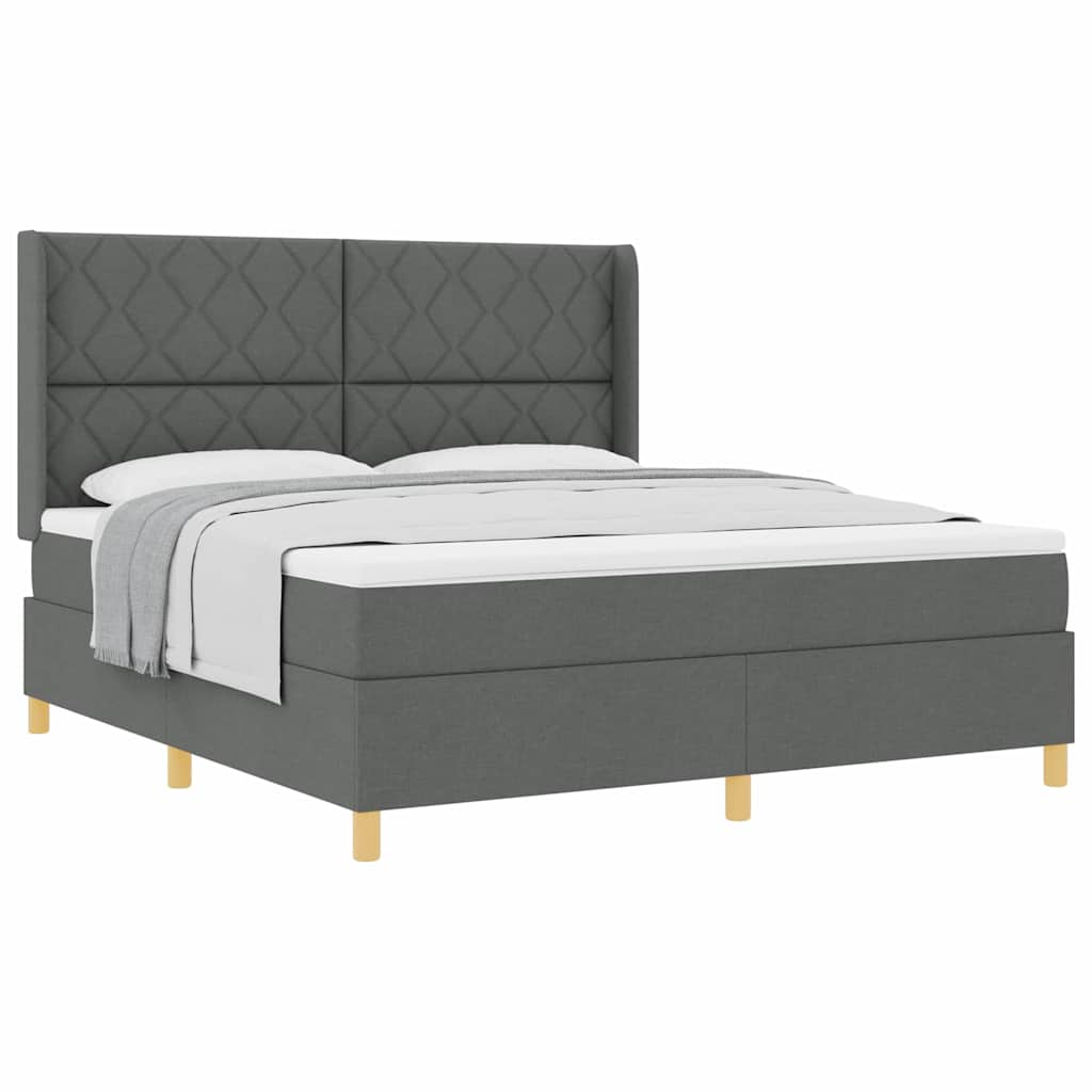 Lit à Ressorts avec matelas Gris foncé 180 x 200 cm tissu