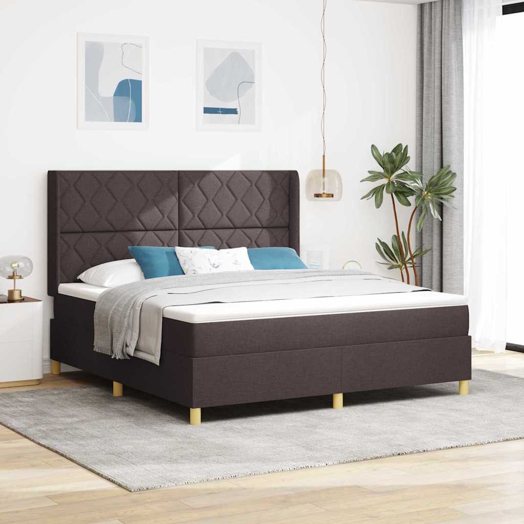 Lit à Ressorts avec matelas Marron foncé 180 x 200 cm tissu