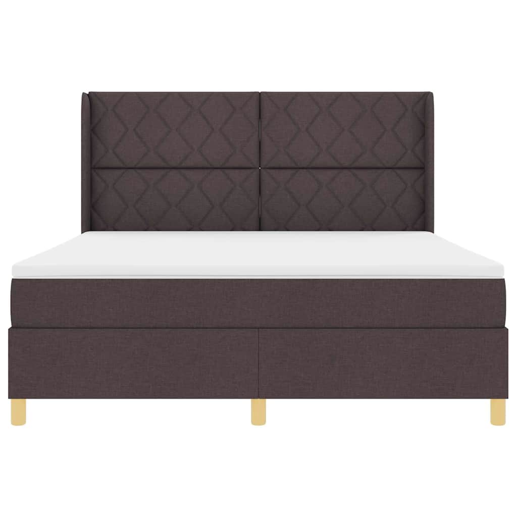 Lit à Ressorts avec matelas Marron foncé 180 x 200 cm tissu