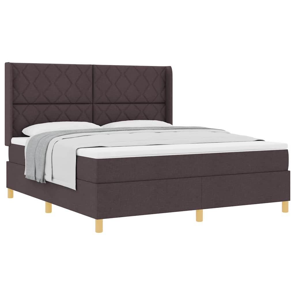 Lit à Ressorts avec matelas Marron foncé 180 x 200 cm tissu