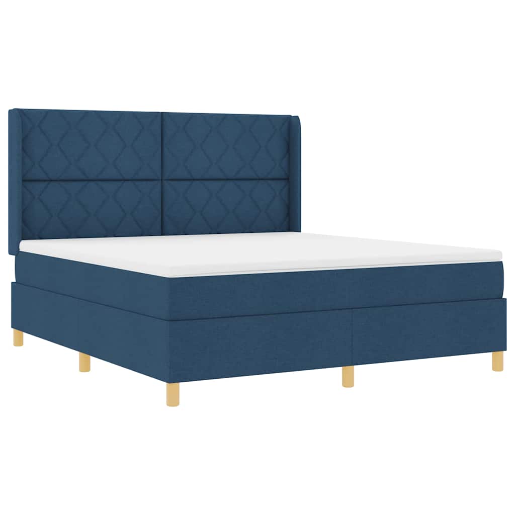 Lit à Ressorts avec matelas Bleu 180 x 200 cm tissu