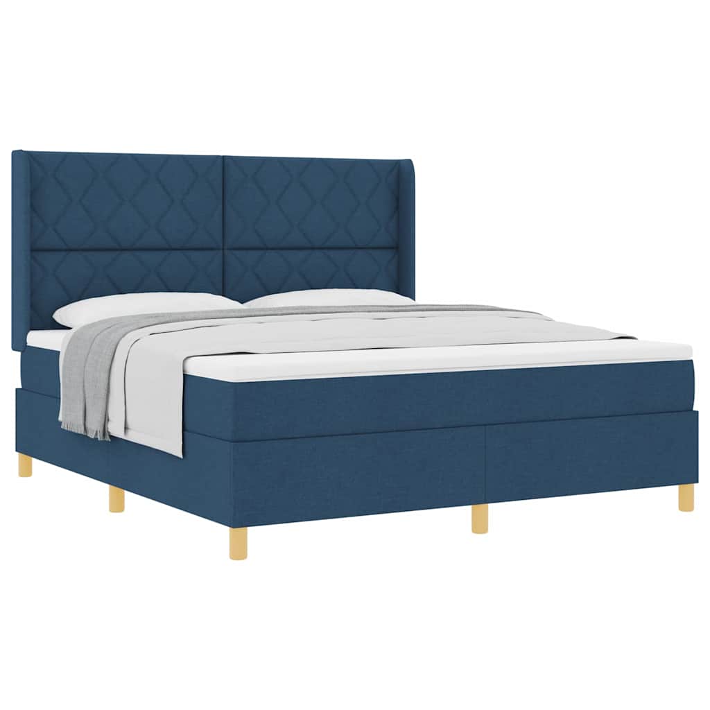 Lit à Ressorts avec matelas Bleu 180 x 200 cm tissu