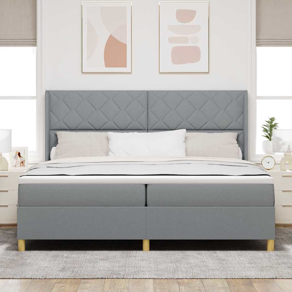 Lit à Ressorts avec matelas Gris clair 200 x 200 cm tissu - XIOS