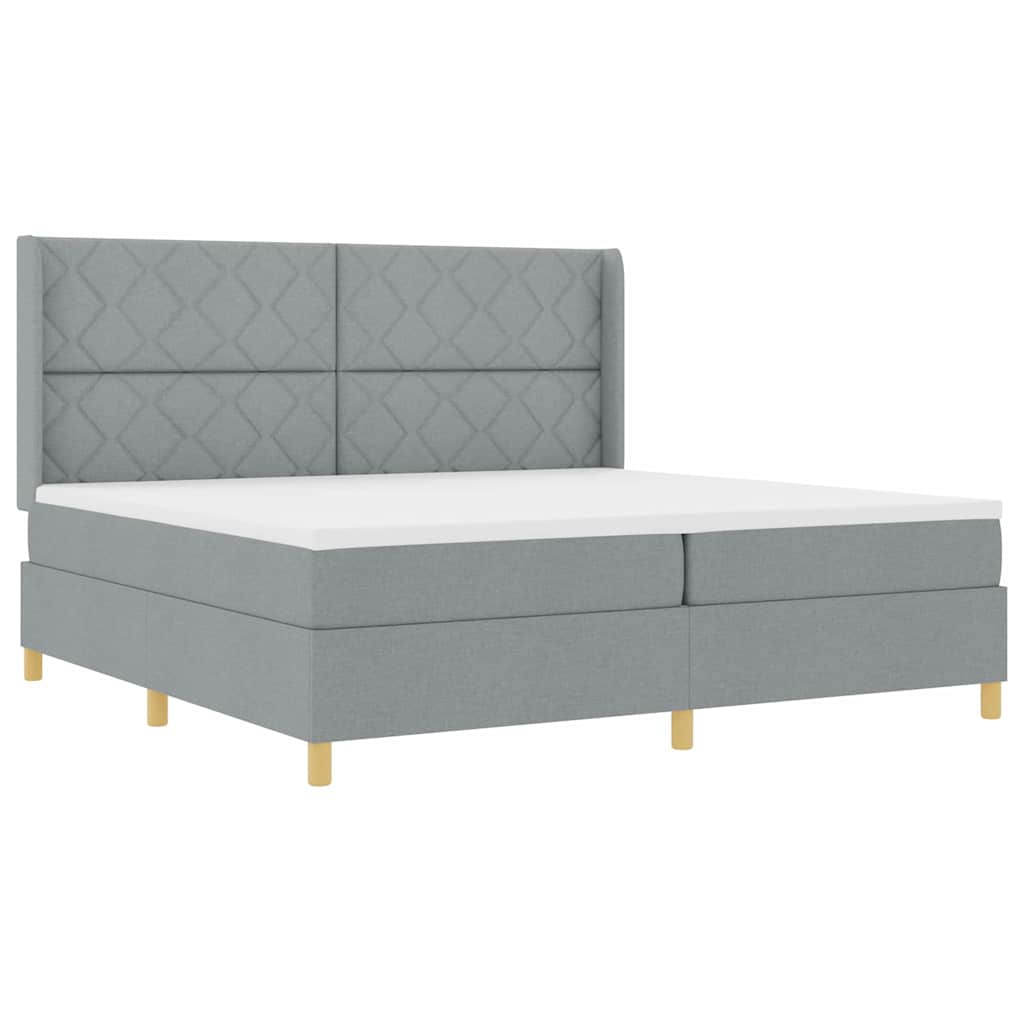 Lit à Ressorts avec matelas Gris clair 200 x 200 cm tissu