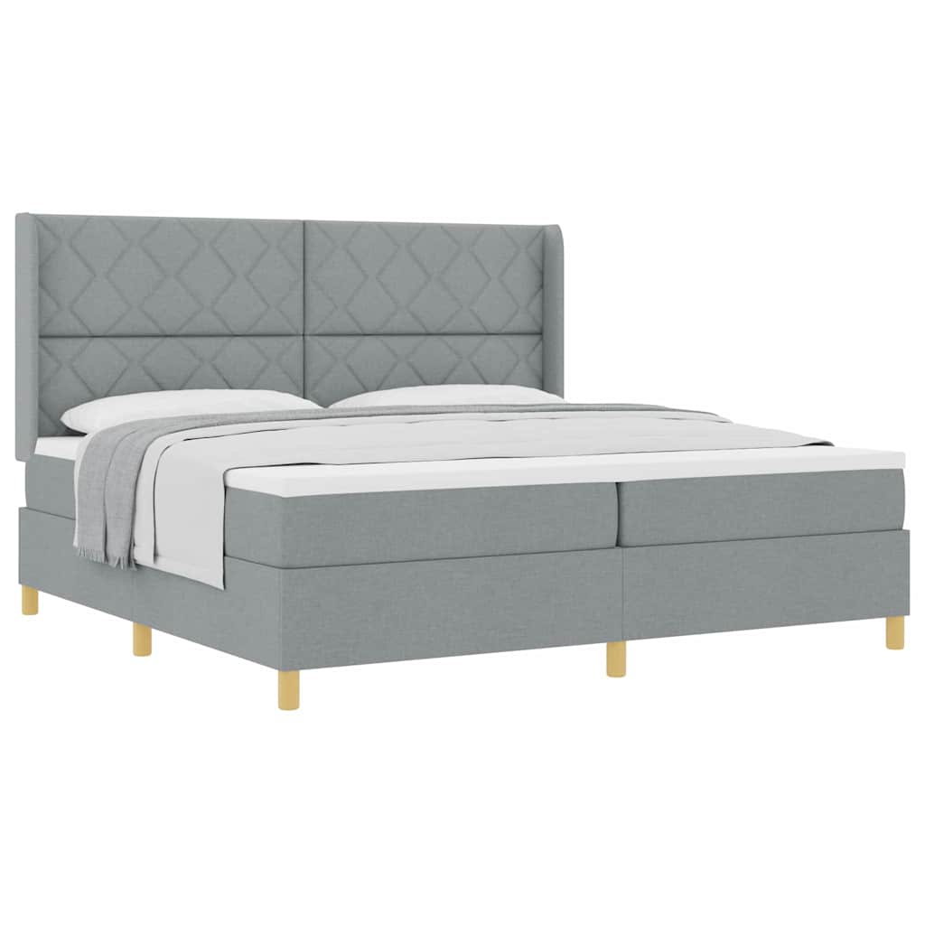 Lit à Ressorts avec matelas Gris clair 200 x 200 cm tissu - XIOS