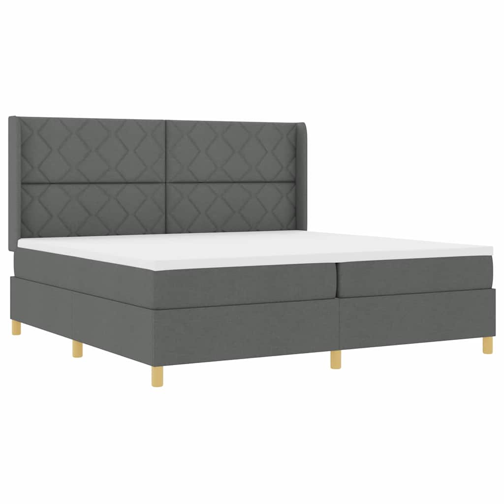 Lit à Ressorts avec matelas Gris foncé 200 x 200 cm tissu