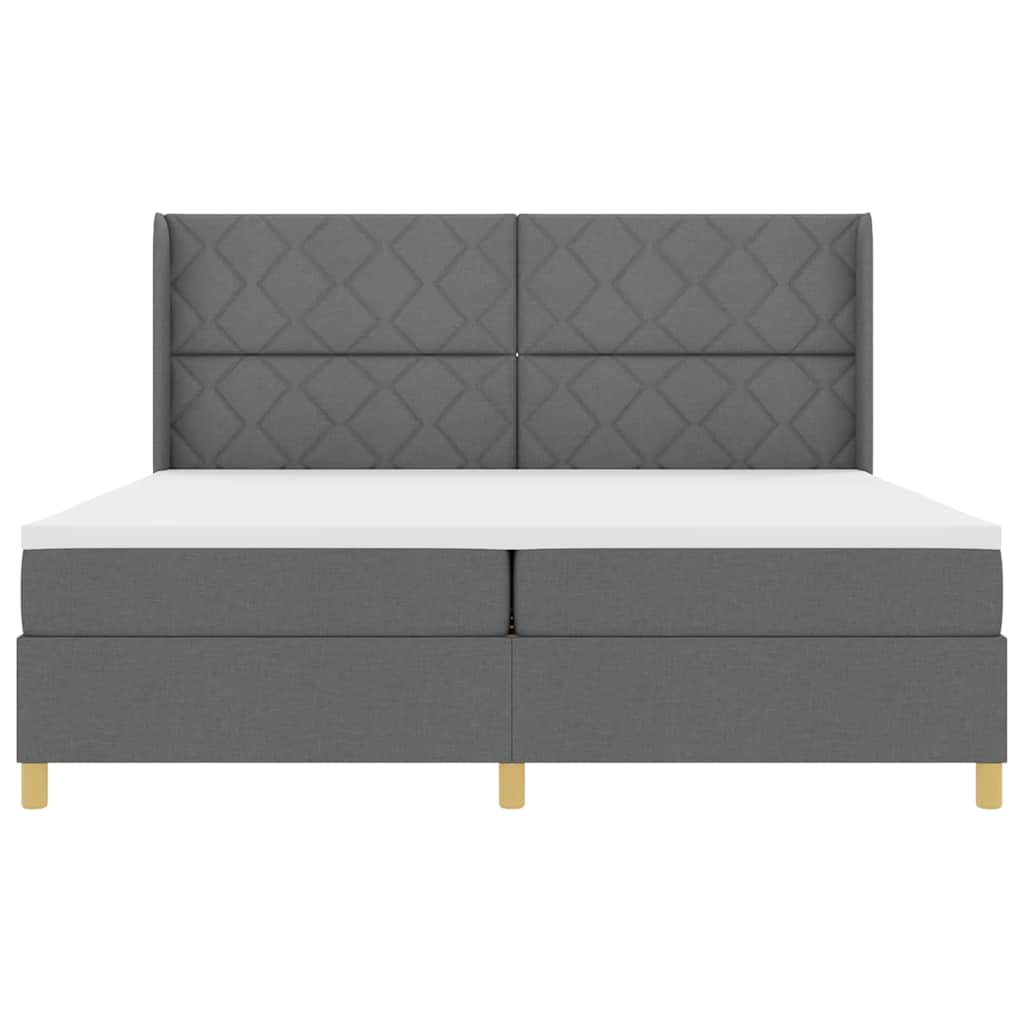 Lit à Ressorts avec matelas Gris foncé 200 x 200 cm tissu - XIOS