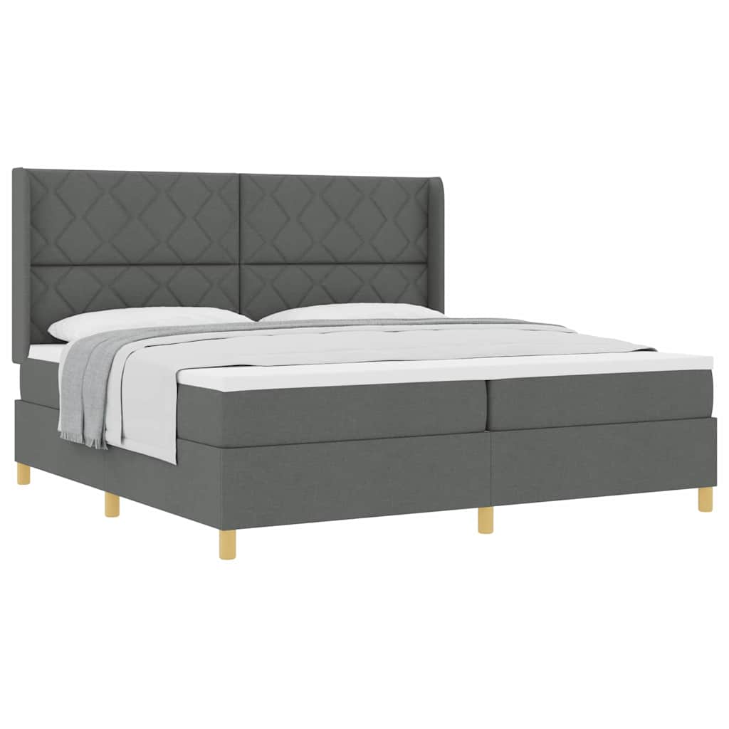 Lit à Ressorts avec matelas Gris foncé 200 x 200 cm tissu