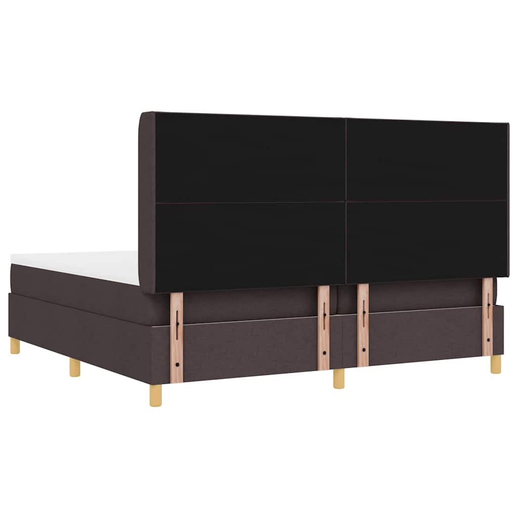Lit à Ressorts avec matelas Marron foncé 200 x 200 cm tissu