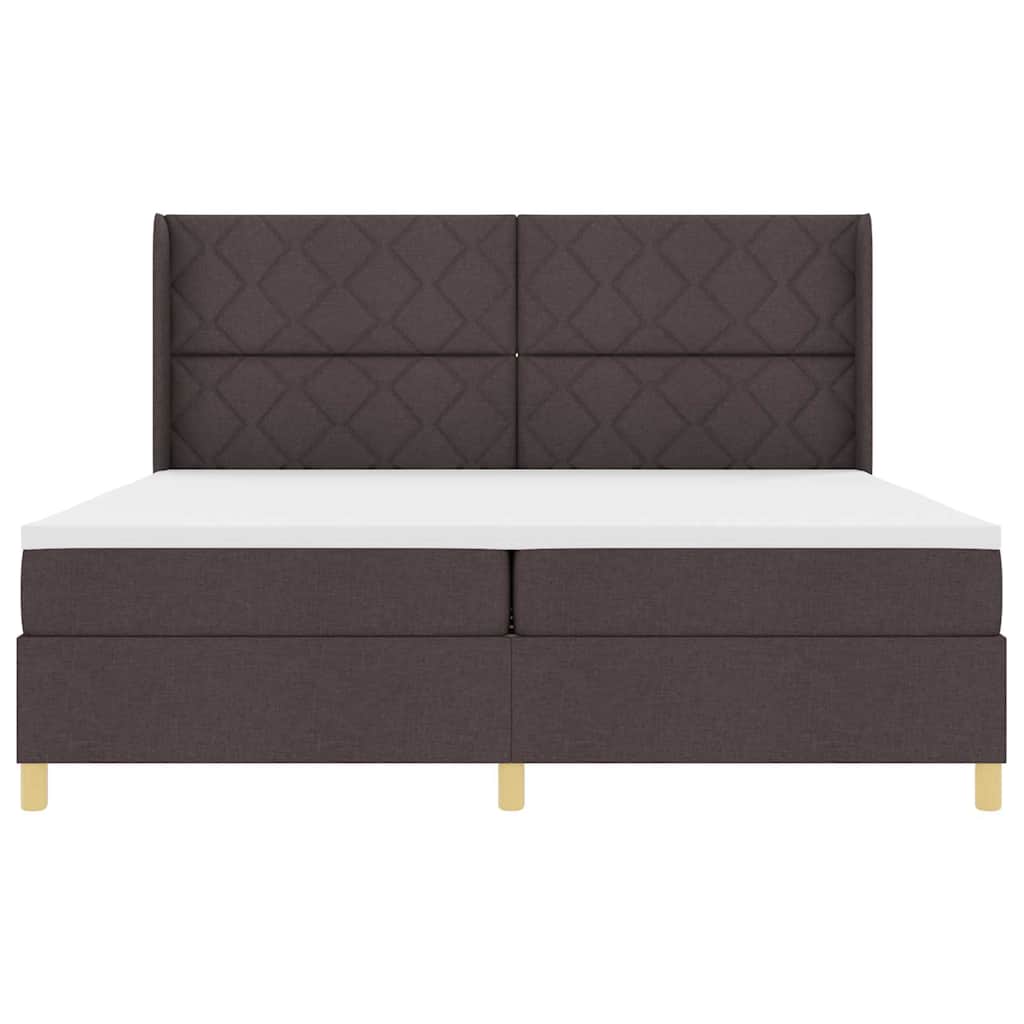 Lit à Ressorts avec matelas Marron foncé 200 x 200 cm tissu
