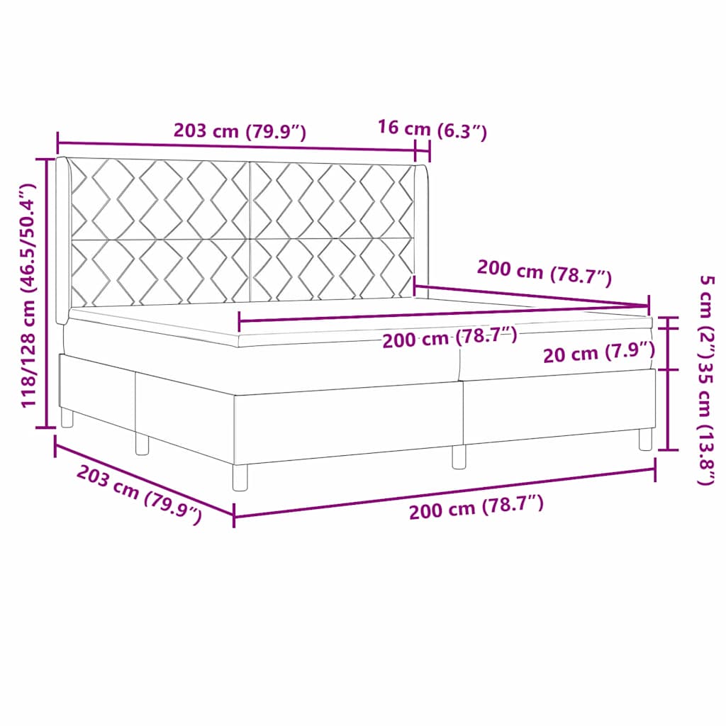 Lit à Ressorts avec matelas Marron foncé 200 x 200 cm tissu