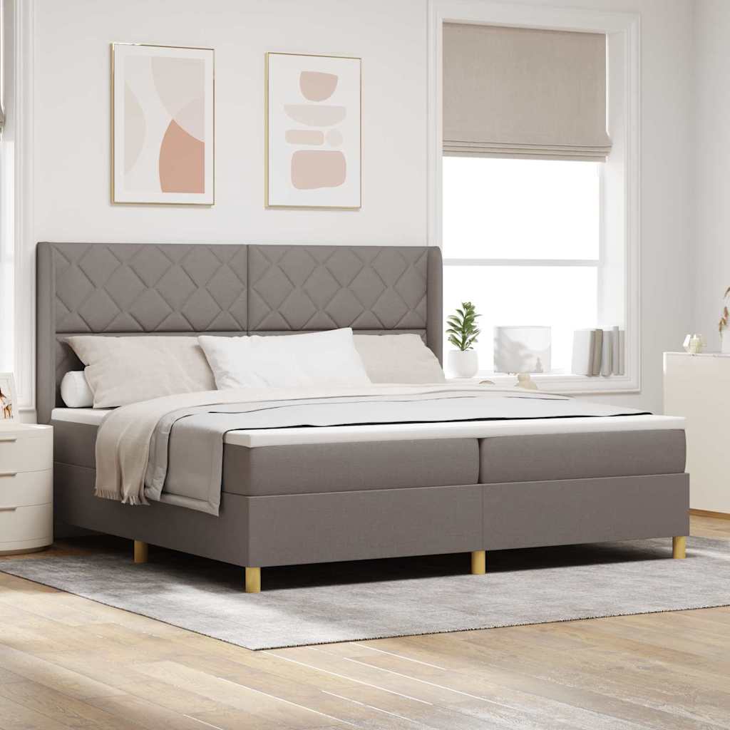 Lit à Ressorts avec matelas Taupe 200 x 200 cm tissu