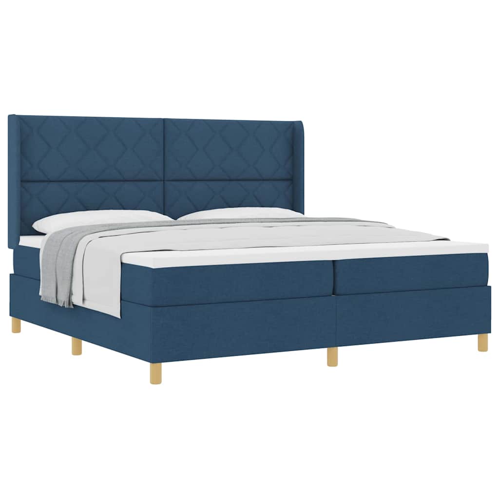 Lit à Ressorts avec matelas Bleu 200 x 200 cm tissu
