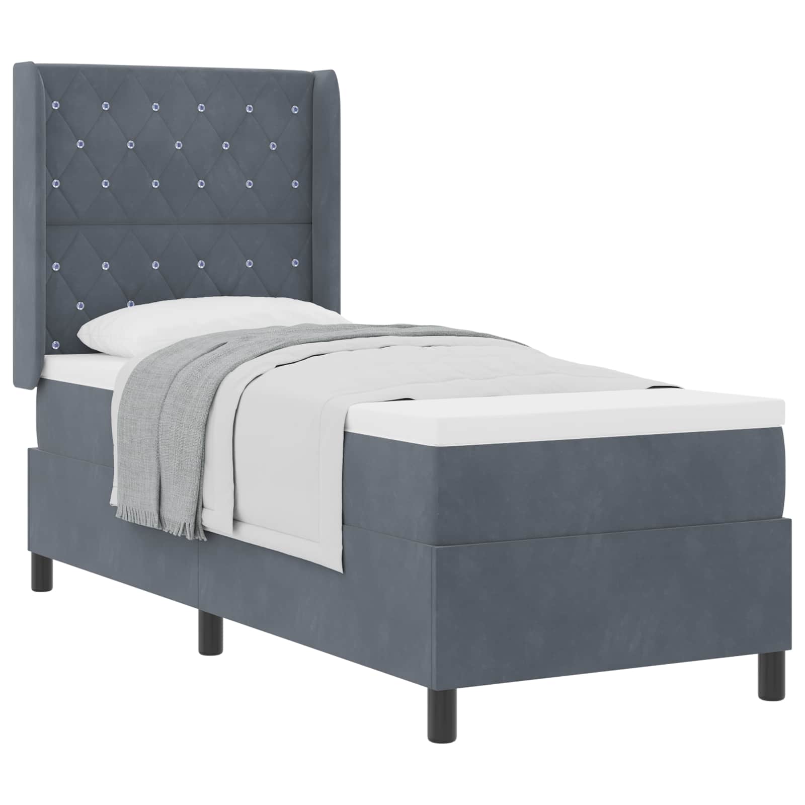 Lit à ressorts avec matelas Gris foncé 80 x 200 cm Velours - XIOS