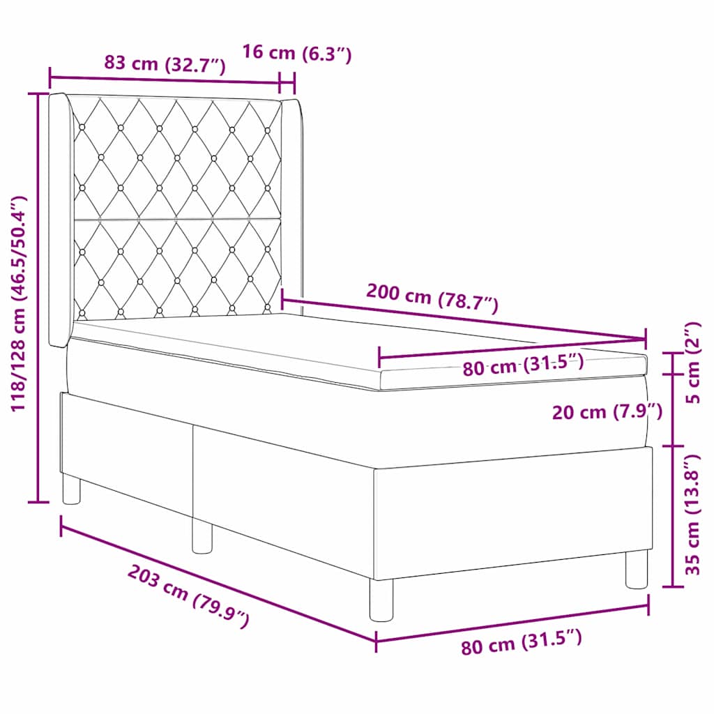 Lit à ressorts avec matelas Gris foncé 80 x 200 cm Velours - XIOS