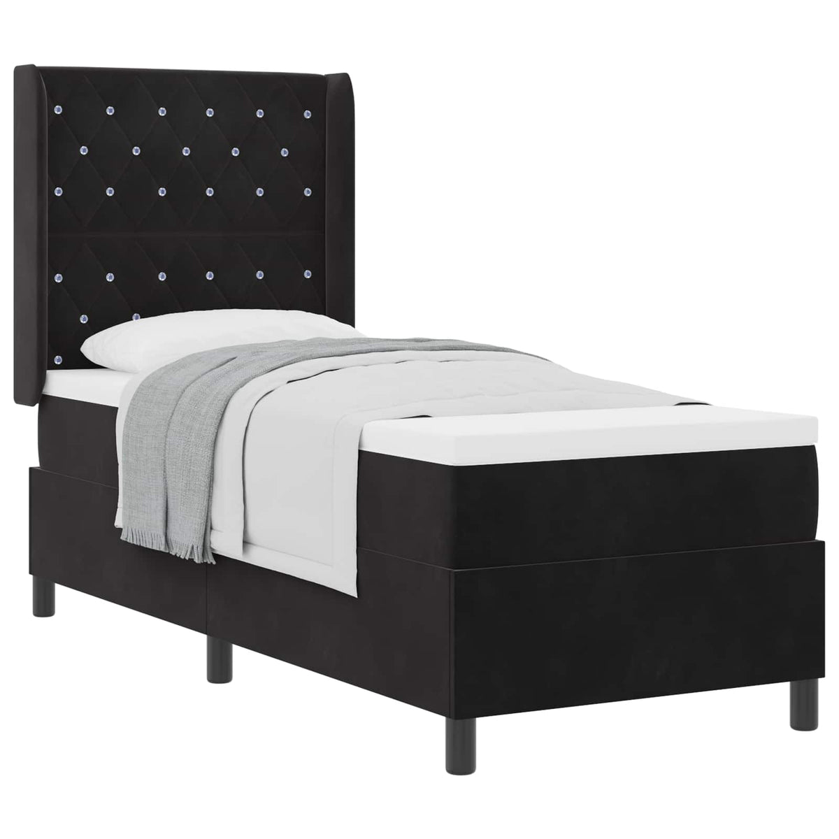 Lit à ressorts avec matelas Noir 80 x 200 cm Velours