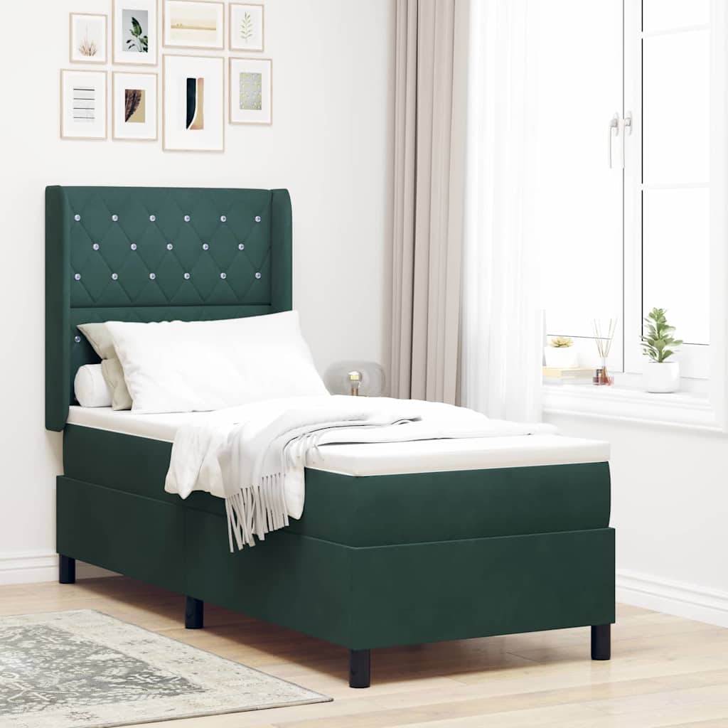 Lit à ressorts avec tête de lit Vert foncé 80 x 200 cm Velours
