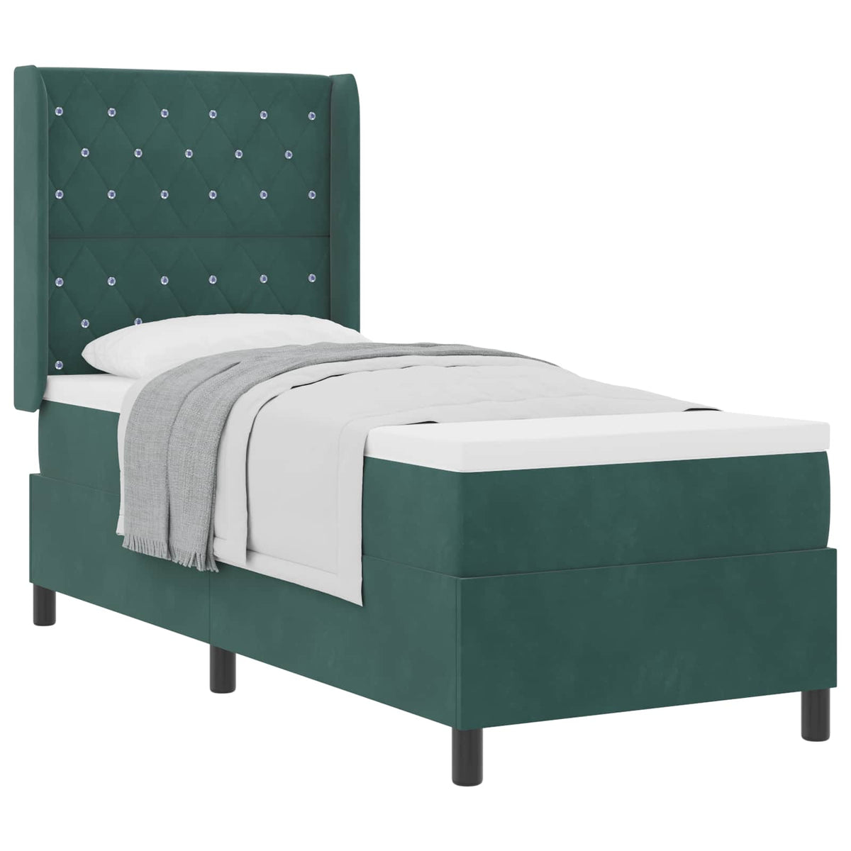 Lit à ressorts avec matelas Vert foncé 80 x 200 cm Velours