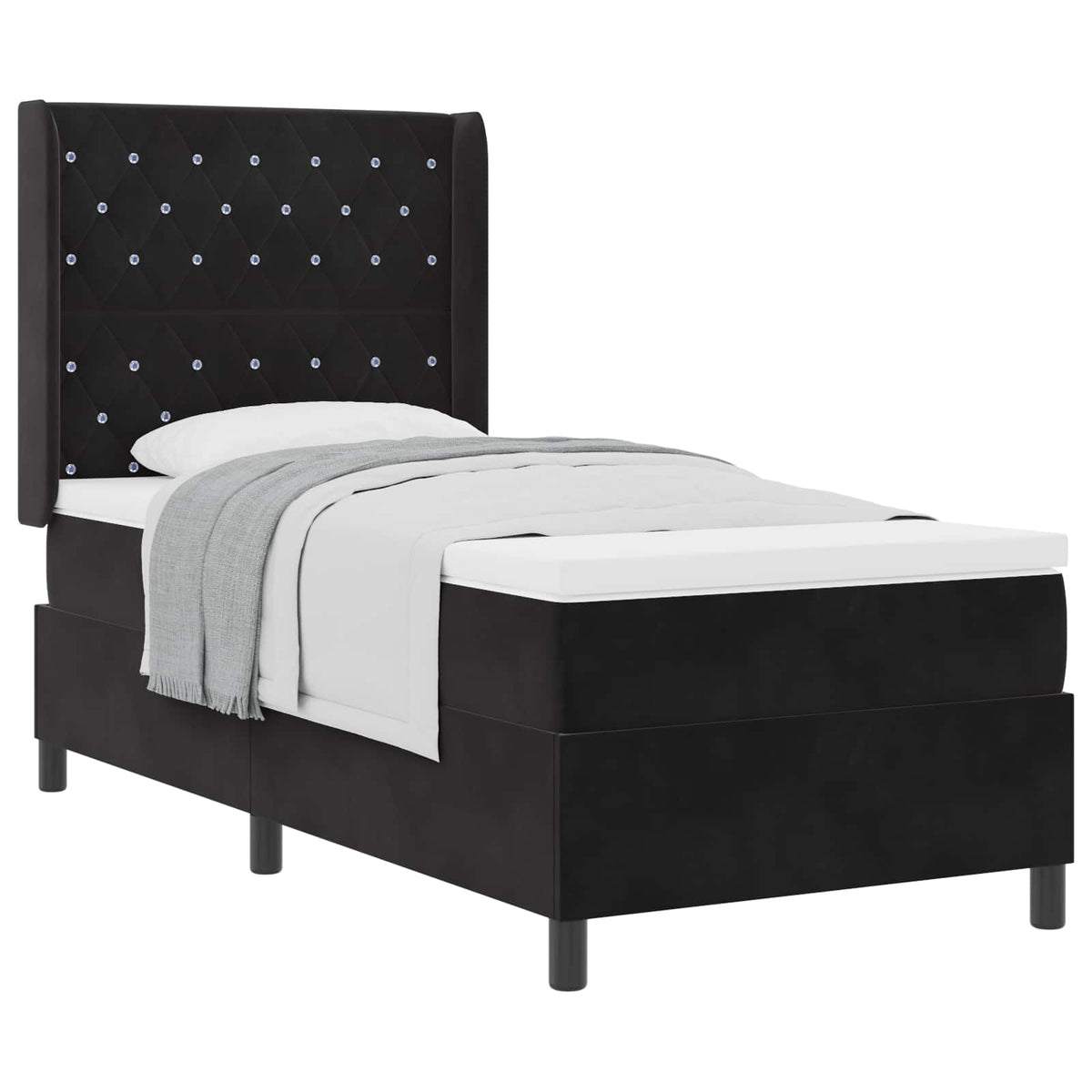 Lit à ressorts avec matelas Noir 90 x 190 cm Velours