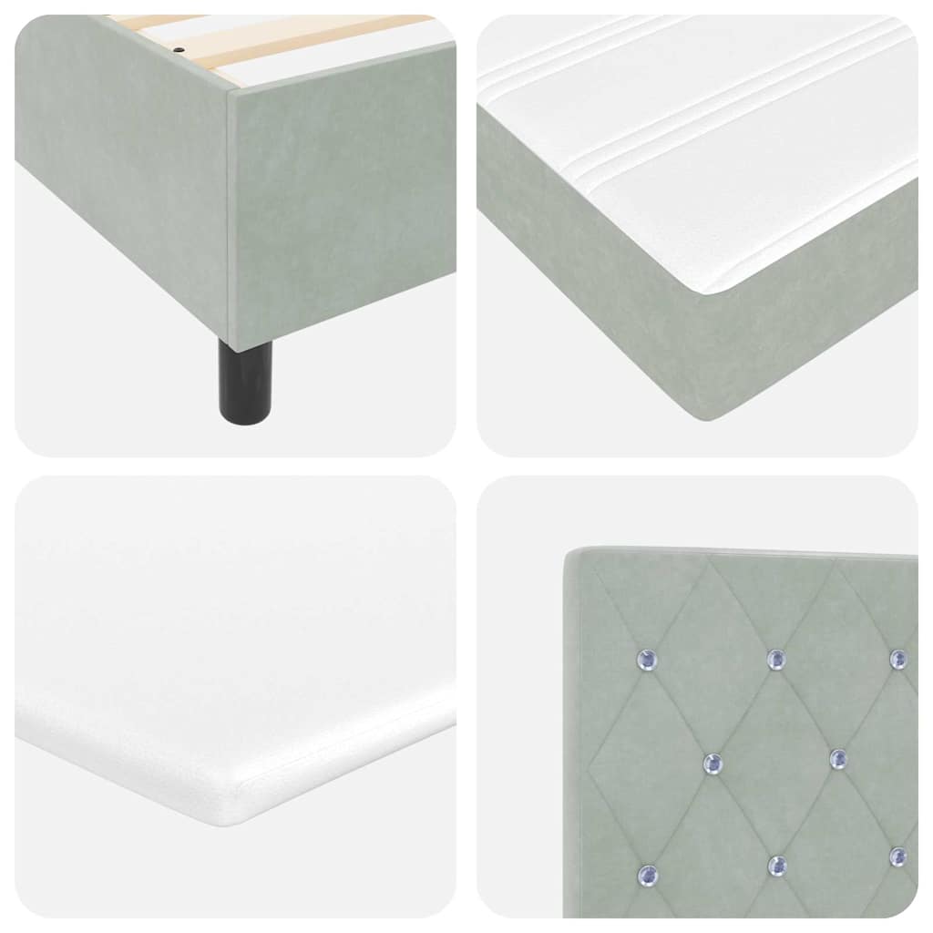 Lit à ressorts avec matelas Gris clair 100 x 200 cm Velours