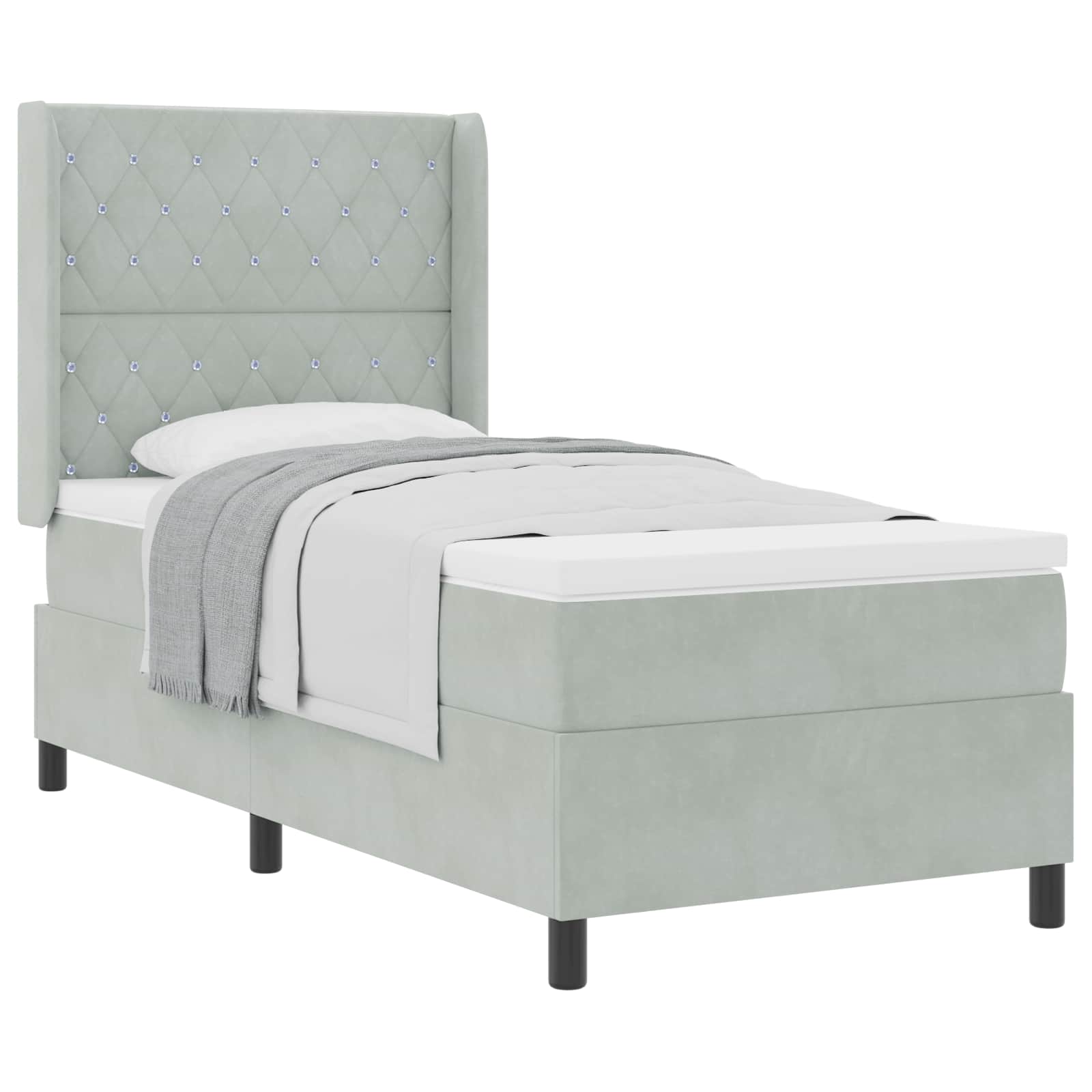 Lit à ressorts avec matelas Gris clair 100 x 200 cm Velours