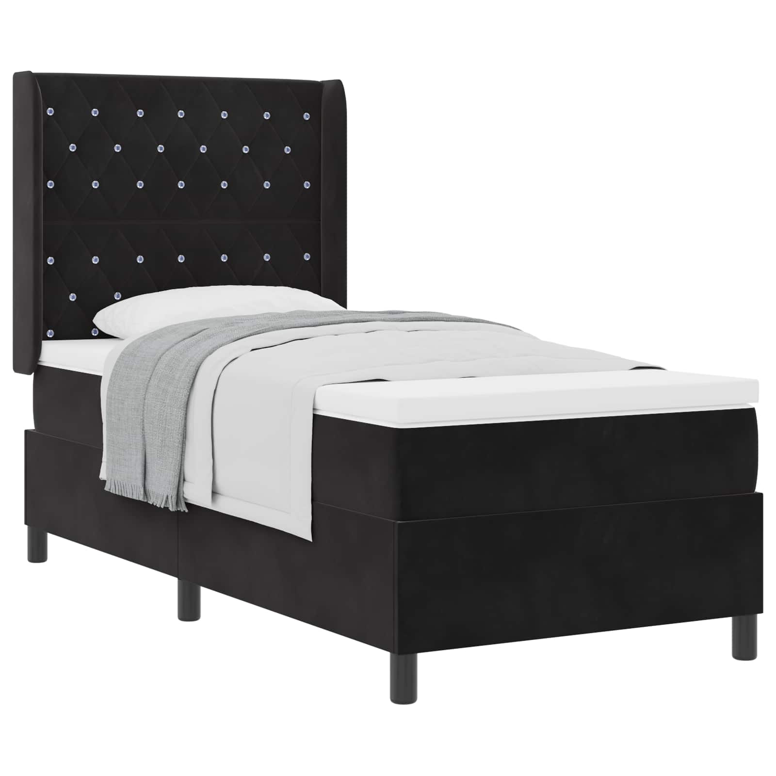 Lit à ressorts avec matelas Noir 100 x 200 cm Velours