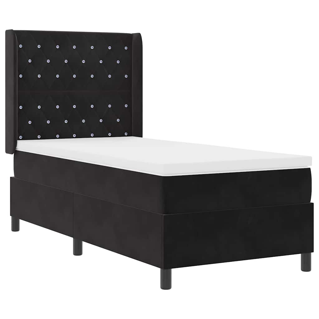 Lit à ressorts avec matelas Noir 100 x 200 cm Velours