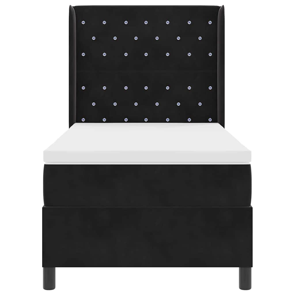 Lit à ressorts avec matelas Noir 100 x 200 cm Velours