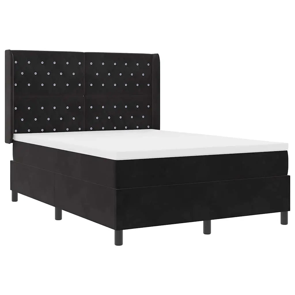 Lit à ressorts avec matelas Noir 140 x 190 cm Velours - XIOS