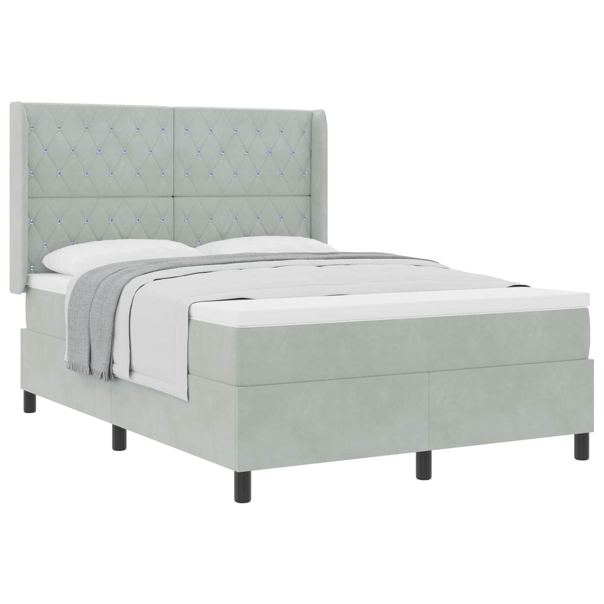 Lit à ressorts avec matelas Gris clair 140 x 200 cm Velours