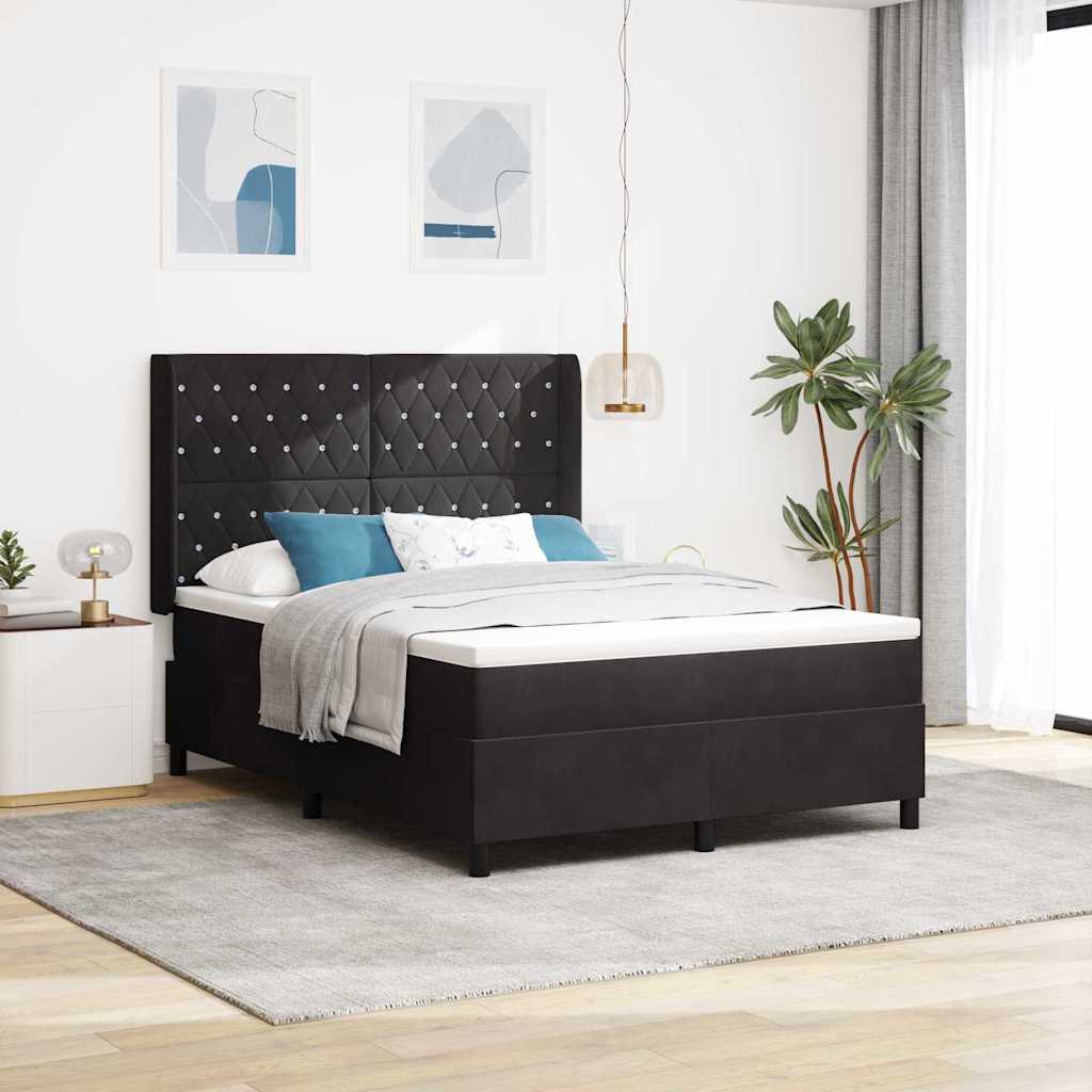 Lit à ressorts avec matelas Noir 140 x 200 cm Velours