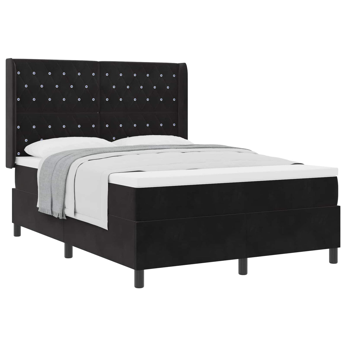 Lit à ressorts avec matelas Noir 140 x 200 cm Velours