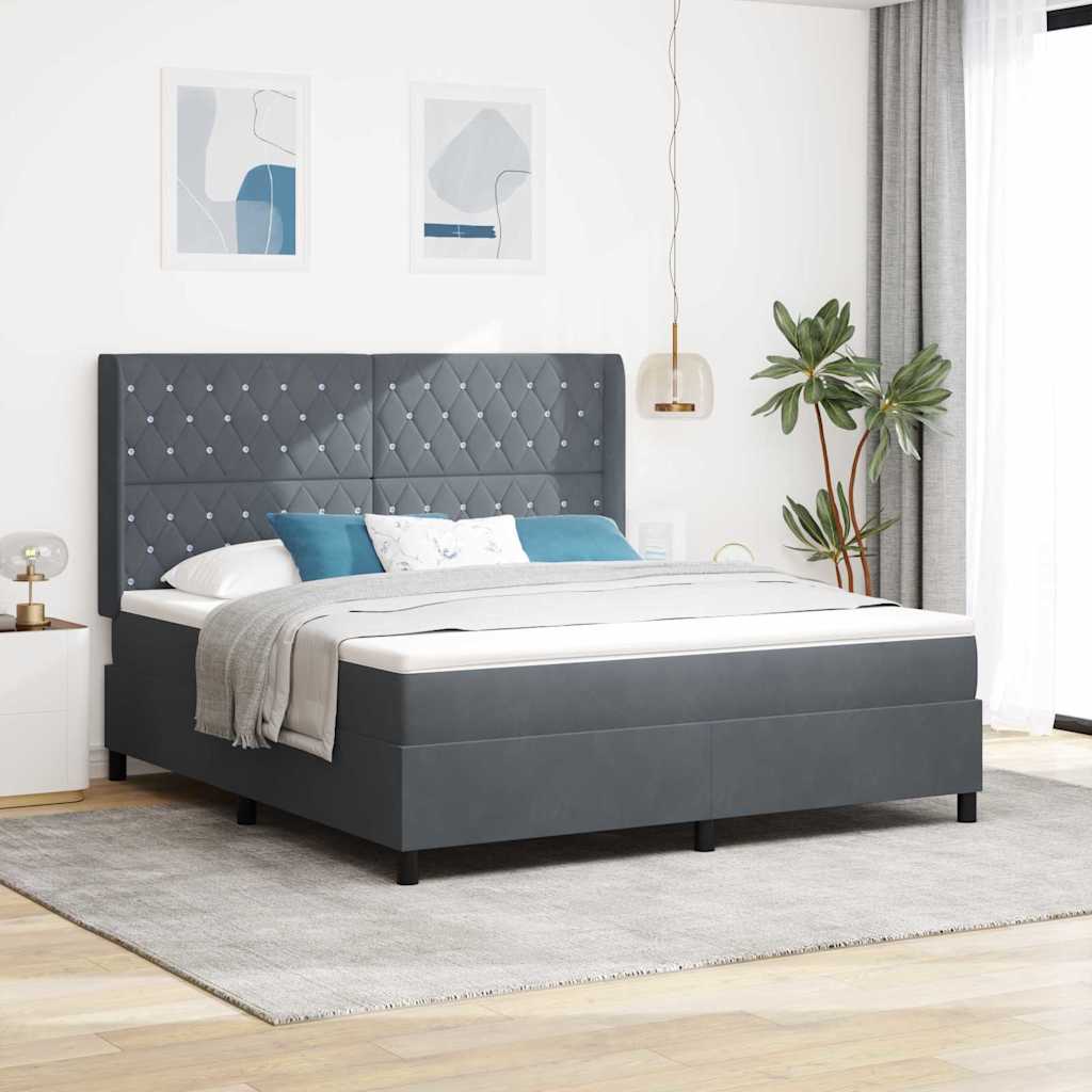 Lit à ressorts avec tête de lit Gris foncé 180 x 200 cm Velours