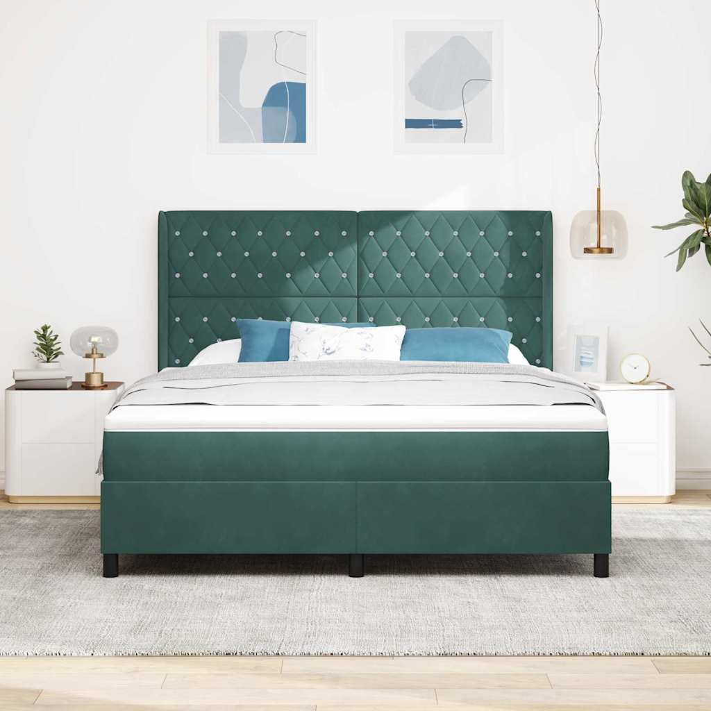 Lit à ressorts avec tête de lit Vert foncé 180 x 200 cm Velours - XIOS