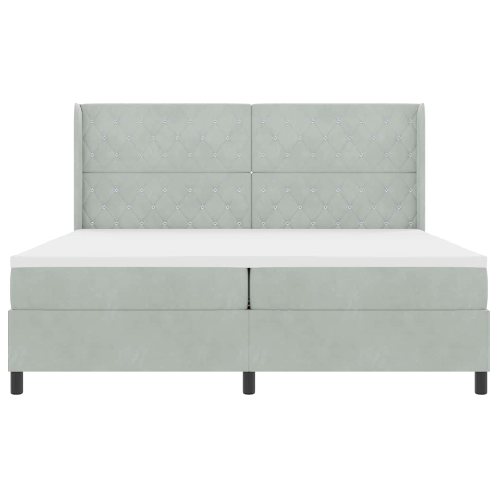 Lit à ressorts avec tête de lit Gris clair 200 x 200 cm Velours