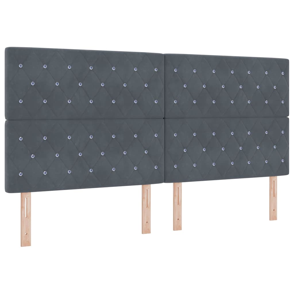 Lit à ressorts avec tête de lit Gris foncé 200 x 200 cm Velours
