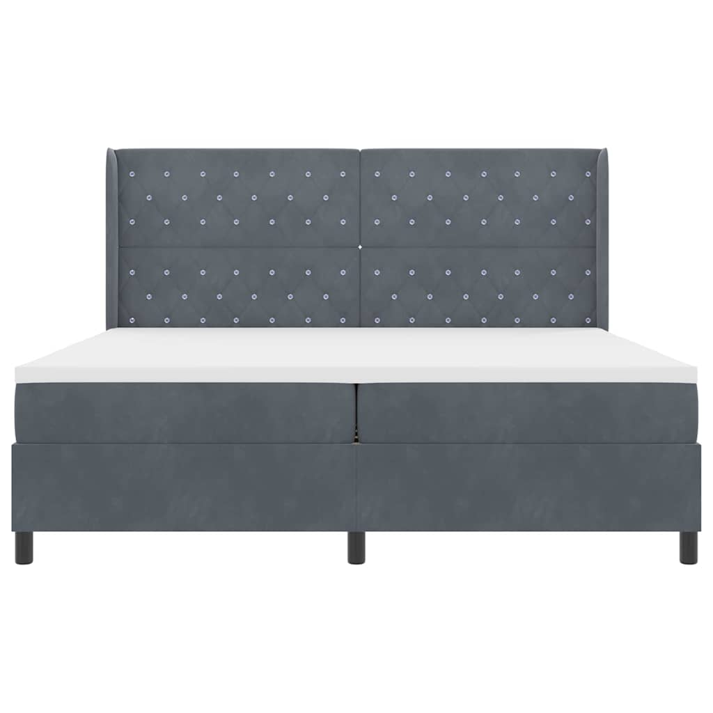 Lit à ressorts avec tête de lit Gris foncé 200 x 200 cm Velours