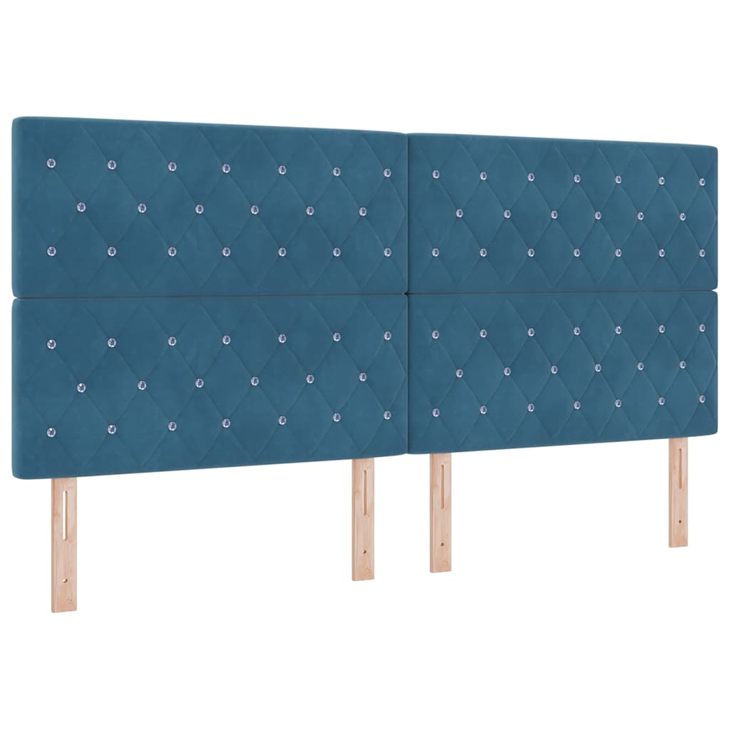 Lit à ressorts avec tête de lit Bleu 200 x 200 cm Velours