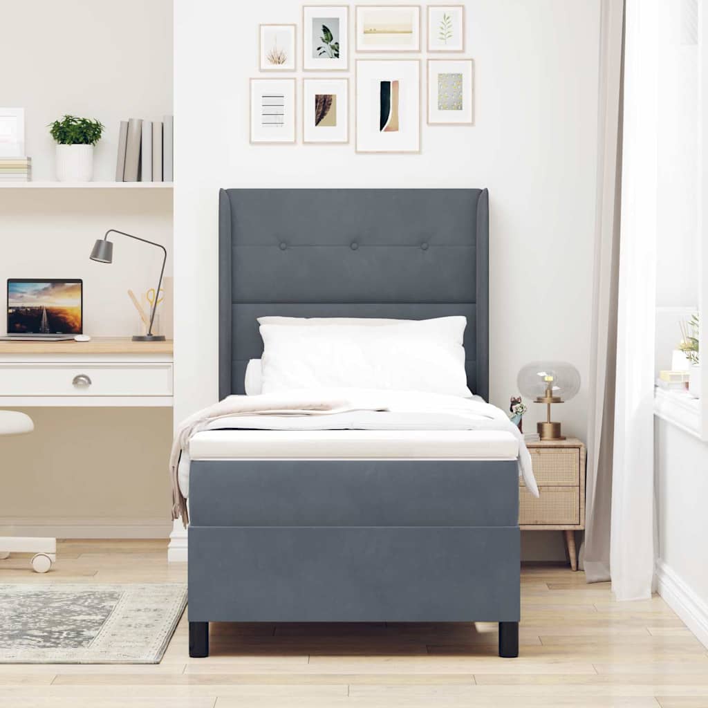 Lit à ressorts avec matelas Gris foncé 80 x 200 cm Velours - XIOS
