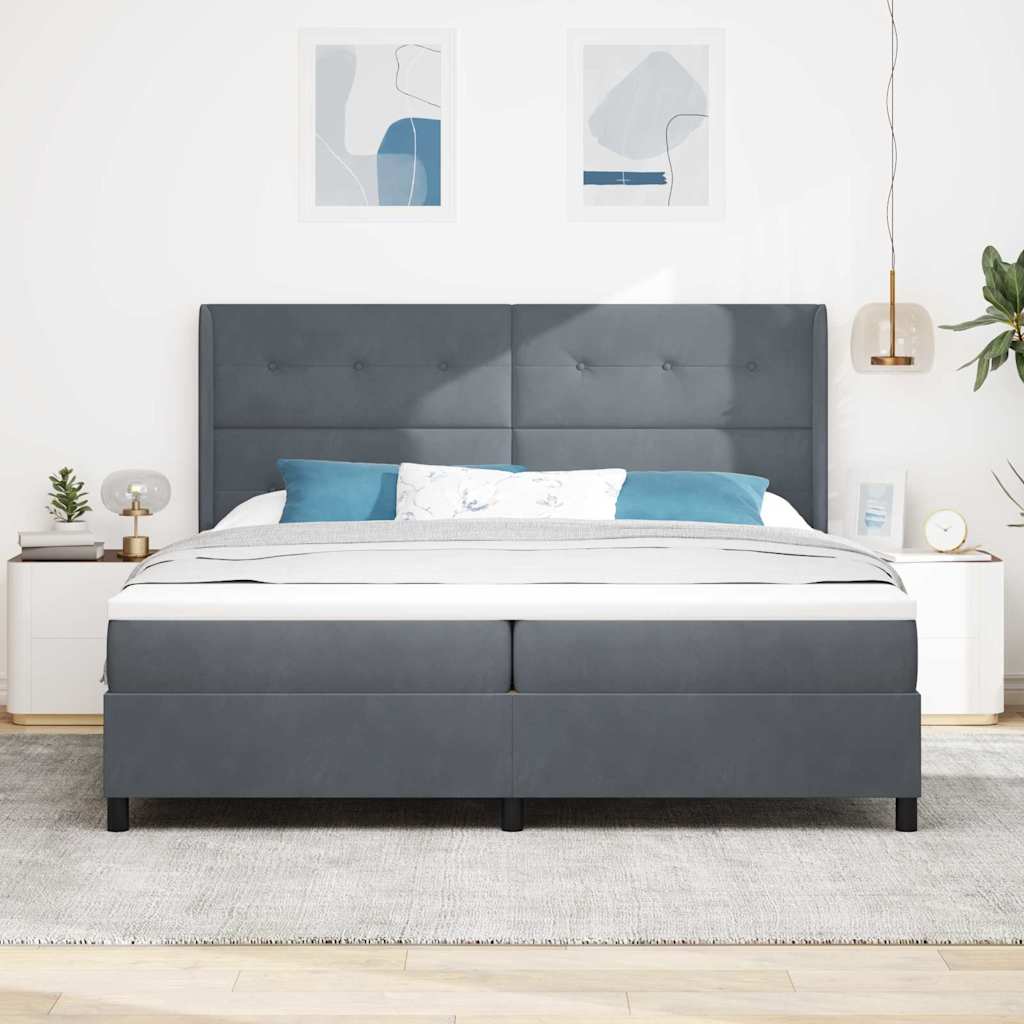 Lit à ressorts avec tête de lit Gris foncé 200 x 200 cm Velours - XIOS