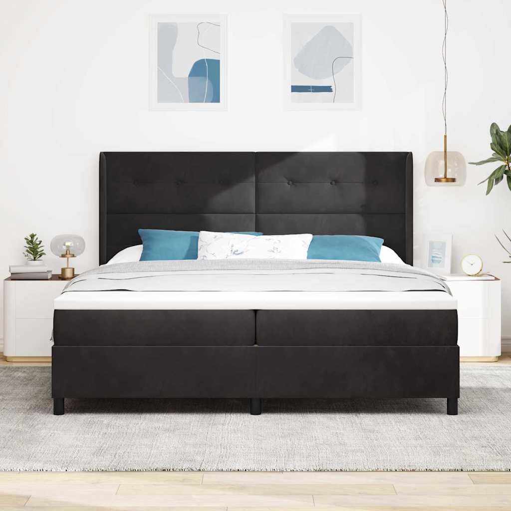 Lit à ressorts avec tête de lit Noir 200 x 200 cm Velours - XIOS