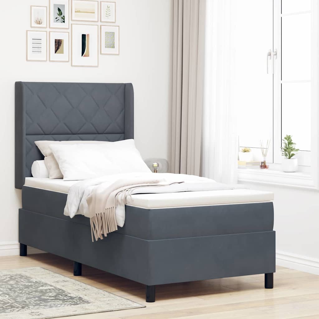Lit à ressorts avec matelas Gris foncé 90 x 200 cm Velours - XIOS