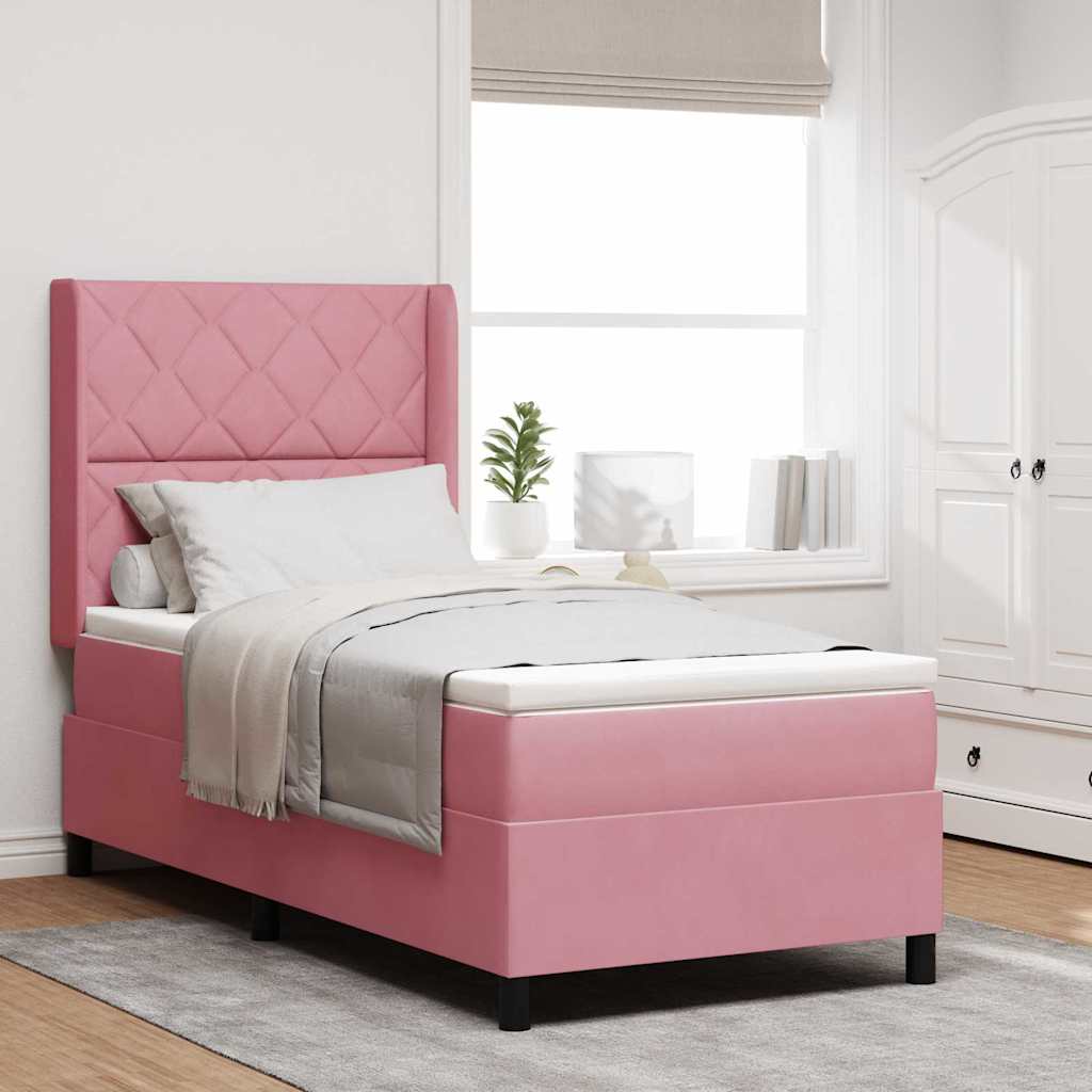 Lit à ressorts avec tête de lit Rose 100 x 200 cm Velours - XIOS