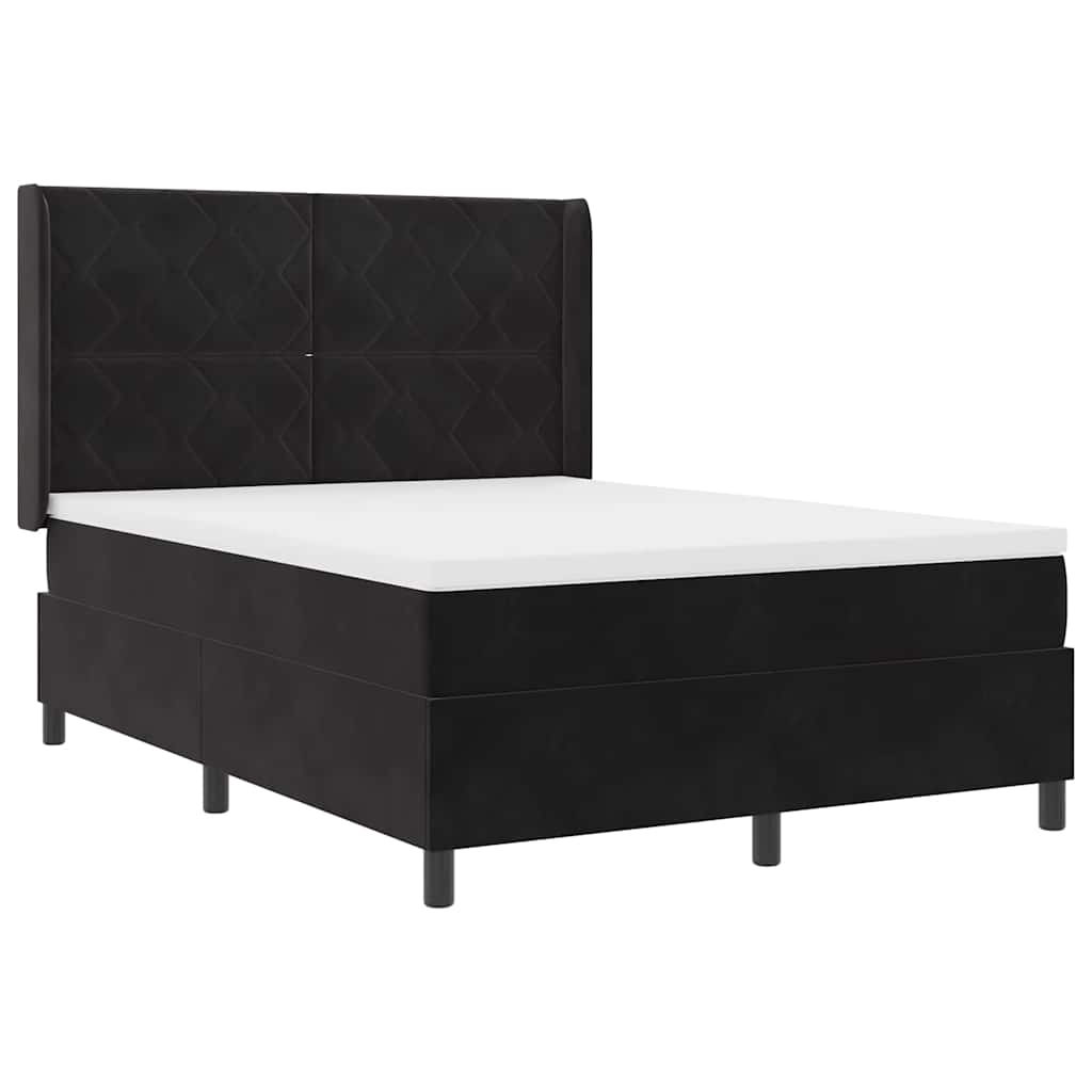Lit à ressorts avec tête de lit Noir 140 x 190 cm Velours - XIOS
