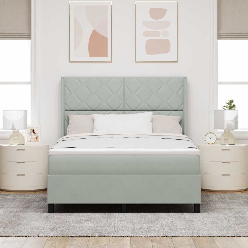 Lit à ressorts avec tête de lit Gris clair 160 x 200 cm Velours