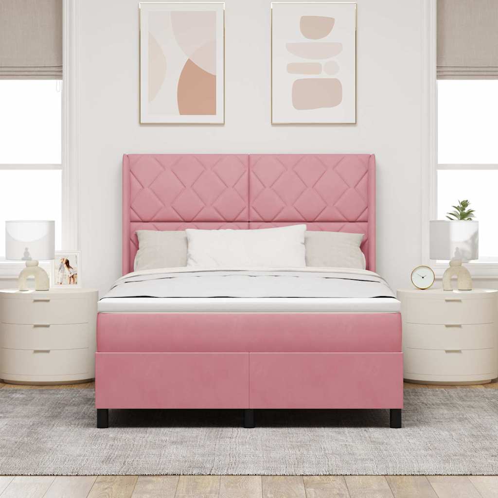 Lit à ressorts avec tête de lit Rose 160 x 200 cm Velours