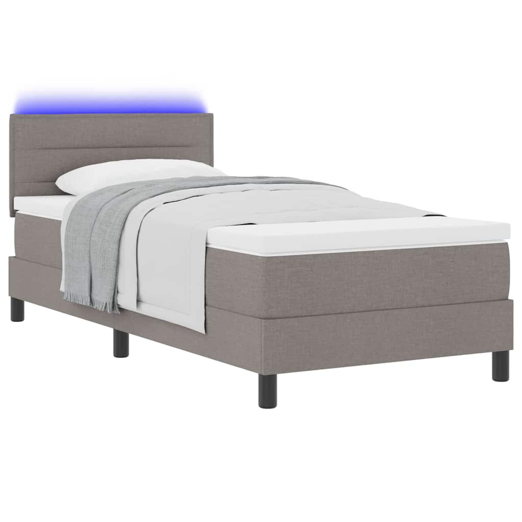 Lit à ressorts avec matelas avec LED Taupe 90 x 200 cm tissu - XIOS