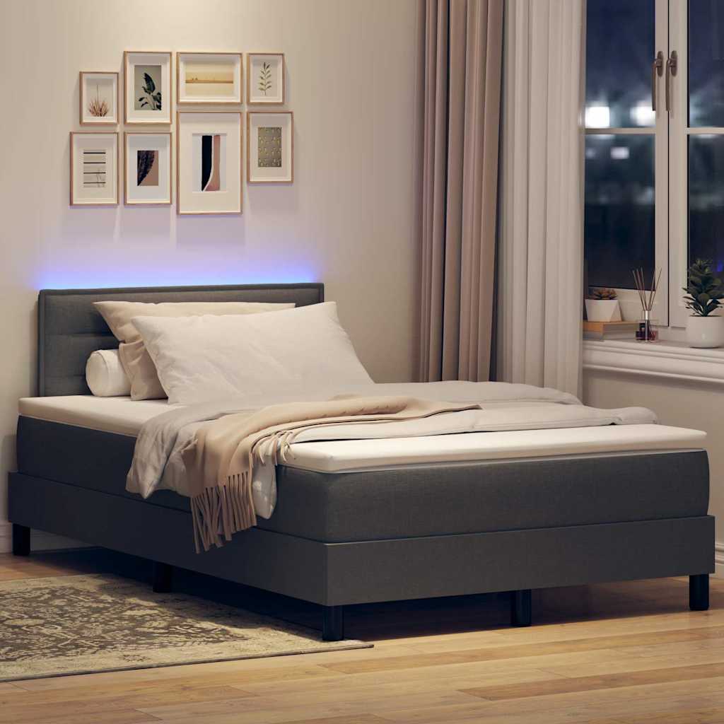 Lit à ressorts avec bandes LED Gris foncé 120 x 190 cm tissu