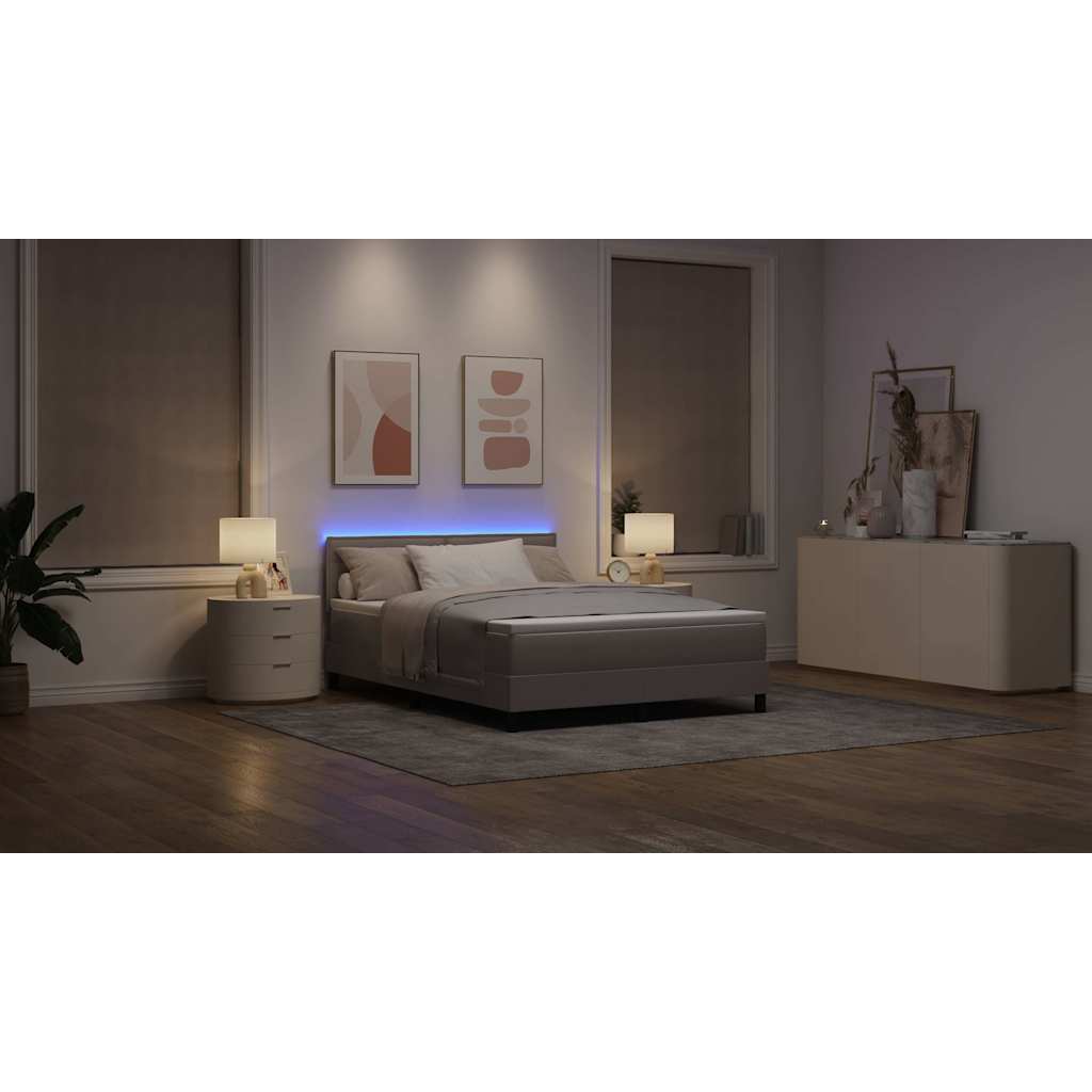 Lit à ressorts avec matelas avec LED Taupe 140 x 190 cm tissu - XIOS